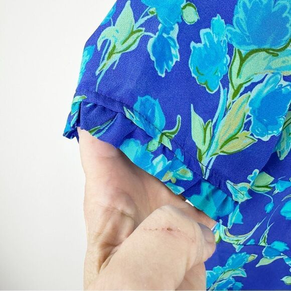 RIXO  Lilita Cobalt Blue Floral‎ Print Silk Mini Dress short Sleeve Sz 6 - Picture 4 of 13